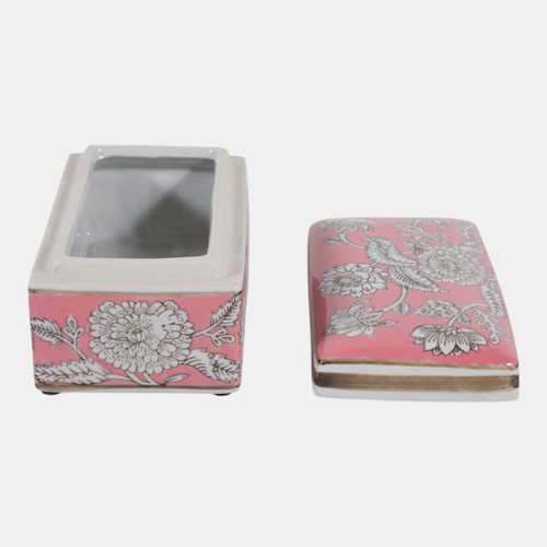 23705#8x5" Flower Chinoiserie Box, Pink/white