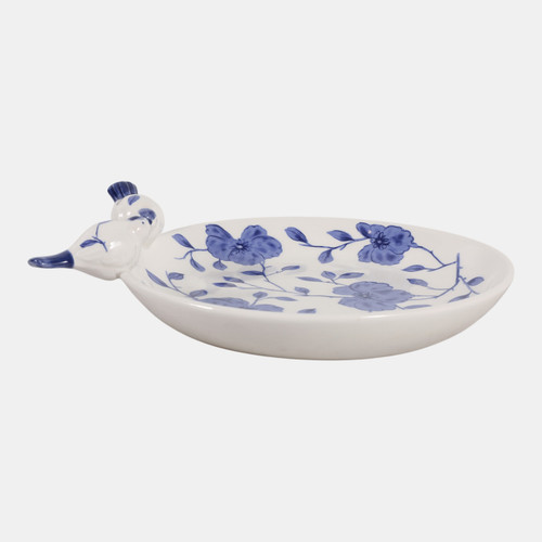 23698-05#10x9" Floral Cinoiserie Bird Bath, Blue/white