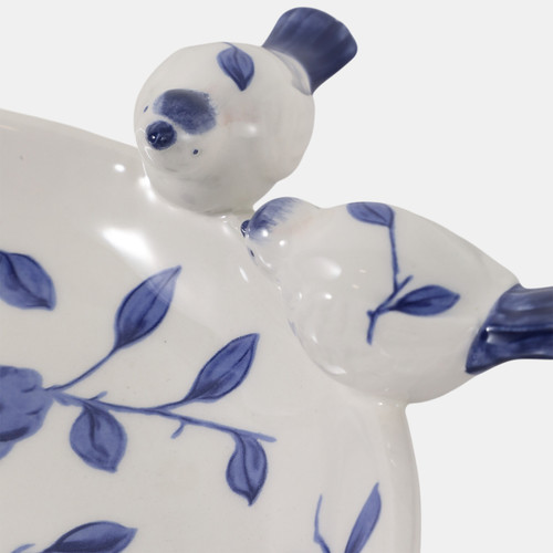 23698-05#10x9" Floral Cinoiserie Bird Bath, Blue/white