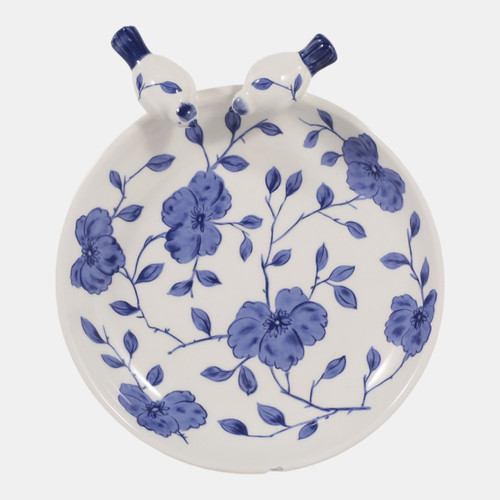 23698-05#10x9" Floral Cinoiserie Bird Bath, Blue/white