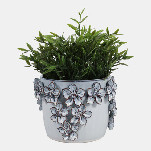 20362-05#6" Floral Applique Planter, Light Blue