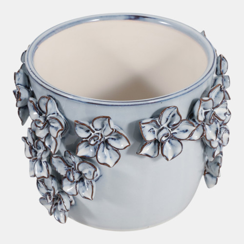 20362-05#6" Floral Applique Planter, Light Blue
