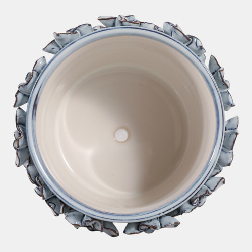 20362-05#6" Floral Applique Planter, Light Blue