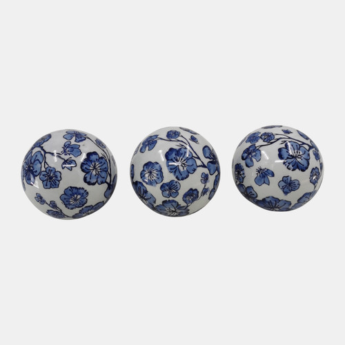 23734#S/3 5" Chinoiserie Orbs, Blue/white