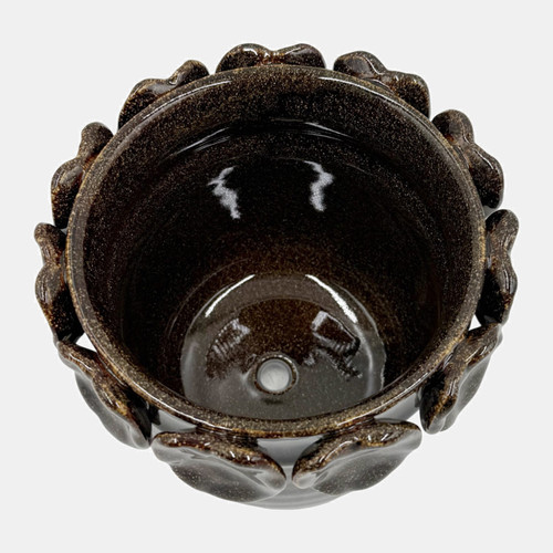 20245-05#6" Leaf Applique Planter Dark Brown