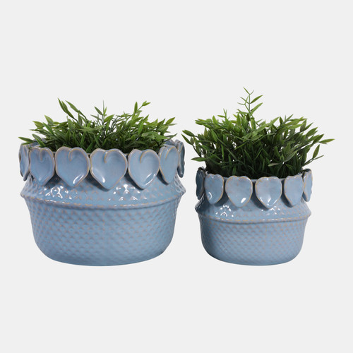 20246-06#S/2  7/10" Leaf Applique Planter, Blue