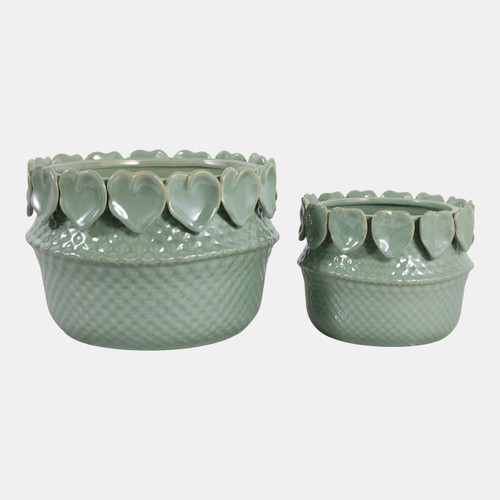 20246-07#S/2  7/10" Leaf Applique Planter, Green