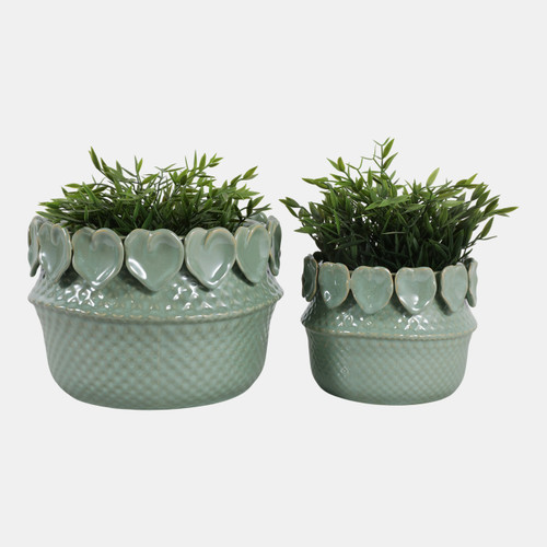 20246-07#S/2  7/10" Leaf Applique Planter, Green