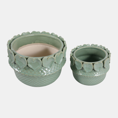 20246-07#S/2  7/10" Leaf Applique Planter, Green