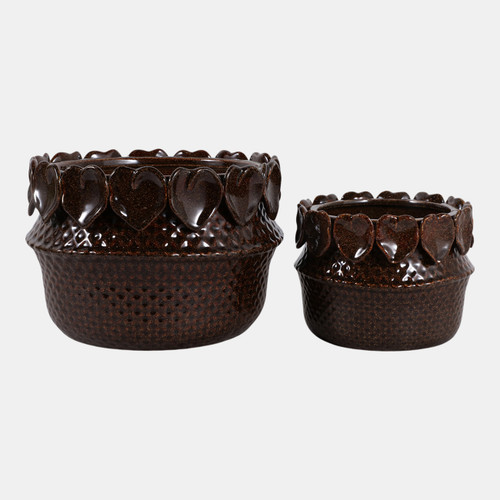 20246-08#S/2  7/10" Leaf Applique Planter, Dark Brown