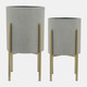 12629-04#S/2 Planter On Metal Stand, Putty/gld