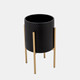 12629-07#S/2 Textured Planter On Metalstand, Black/gld
