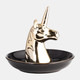12747-23#Ceramic 6" Unicorn Trinket Tray, Black/gold
