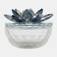 13212-06#Glass Trinket Box Clear W/lt Blue Lotus Top