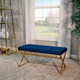 13478-01#Blue/gold Velveteen Bench, X Legs, Kd