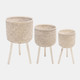 13574-06#S/3 Bamboo Planters White Wash