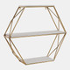 13884-02#Metal / Wood 3 Tier Hexagon Wall Shelf, Gold