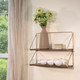 14401#Metal/wood 20" 2 Tier Wall Shelf, Gold