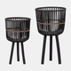 14780-04#S/2 Bamboo Footed Planters 10/12", Black