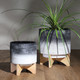 15034-02#Ceramic 8" Planter On Wooden Stand, Gray
