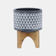 15035-03#Ceramic 5" Aztec Planter On Wooden Stand, Gray