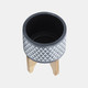15035-03#Ceramic 5" Aztec Planter On Wooden Stand, Gray