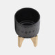 15036-03#Ceramic 5" Aztec Planter On Wooden Stand, Black