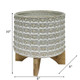 15056-02#Ceramic 8" Dotted Planter W/wood Stand, Ivory