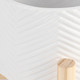 15065-03#6" Ceramic Chevron Planter W/ Wood Stand, White