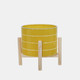 15072-02#8" Ceramic Striped Planter W/ Wood Stand, Yellow