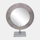 15284-02#Metal 21" Hammered Mirror On Stand, Silver