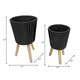 15020-02#S/2 10/12" Ridged Planter W/ Wood Legs, Black (kd)