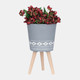 15020-04#S/2 10/12" Diamond Planter W/ Wood Legs, Gray (kd)