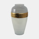 15216#Glass 21"h Ginger Vase W/ Brass Band, White