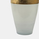 15216#Glass 21"h Ginger Vase W/ Brass Band, White