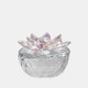 13212-07#Glass Trinket Box Clear W/blush Lotus Top