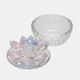 13212-07#Glass Trinket Box Clear W/blush Lotus Top