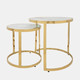 15437-02#S/2 Metal/marble Glass Round Side Table, Gold