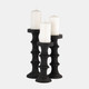14498-07#Wood, 14" Antique Style Candle Holder, Black