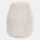 15716#Wood, 8" Ridged Vase, White
