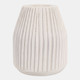 15716#Wood, 8" Ridged Vase, White