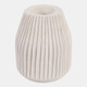 15716#Wood, 8" Ridged Vase, White