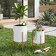 12629-12#S/2 Aztec Planter On Metal Stand, White/gold