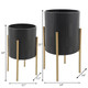 12629-15#S/2 Planter W/ Lines On Metal Stand, Black/gold