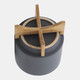 15798-03#10" Planter W/ Wood Stand, Matte Gray