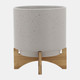 15818-03#10" Planter W/ Wood Stand, Matte Beige