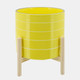 15897-01#  10" Striped Planter W/ Wood Stand, Yellow