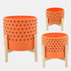 15902-01#  10" Dotted Planter W/ Wood Stand, Orange