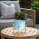 15903-01#  10" Dotted Planter W/ Wood Stand, Blue