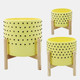 15904-01#  10" Dotted Planter W/ Wood Stand, Yellow